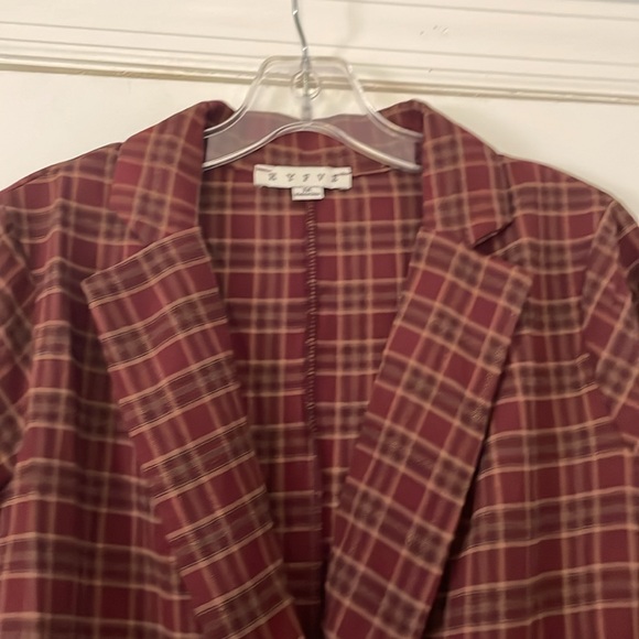 Women’s Maroon Plaid Double-Breasted Blazer Romper - Picture 8 of 10